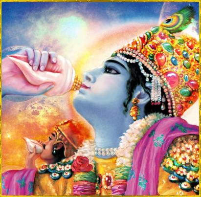 Krishna blowing conch